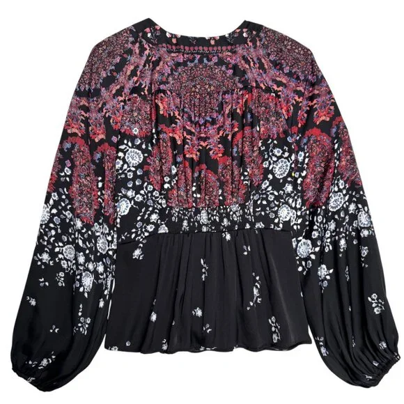 FREE PEOPLE FLORAL BOHO COTTAGECORE BLOUSE ROMANTIC HIPPIE FLOWER CHILD SMALL - Picture 4 of 9